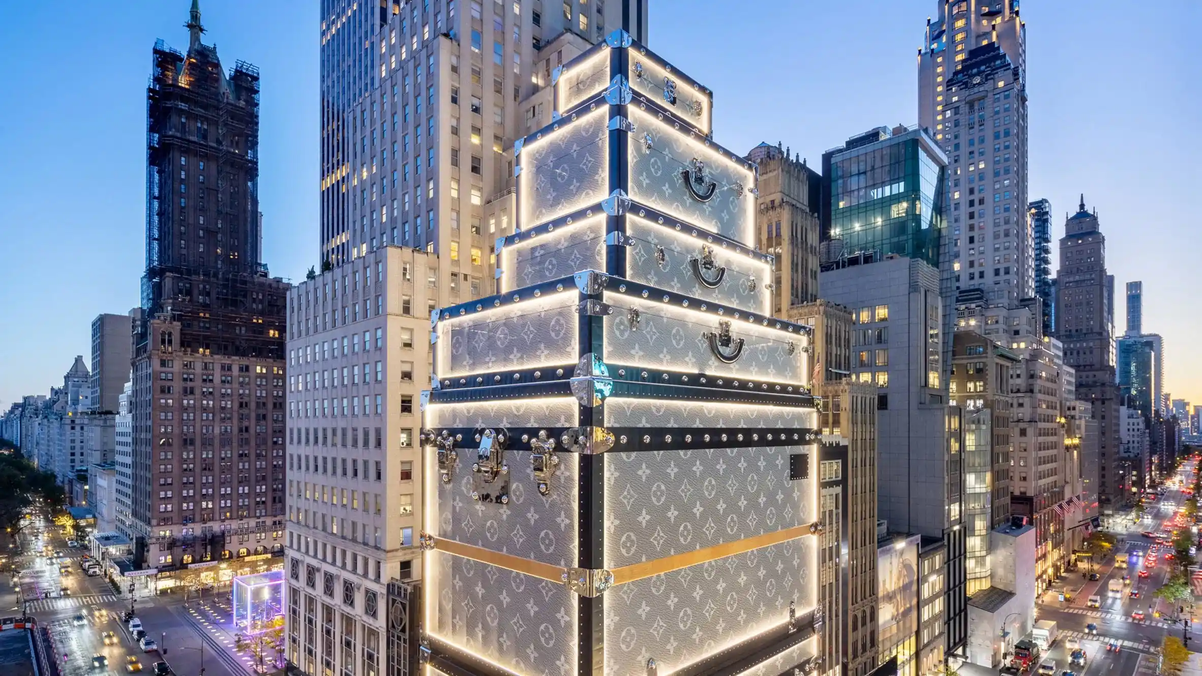 In New York, Louis Vuitton store is lined with the brand's